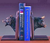 TON Bronze Bear And Bull Head Bookends Figurines, 9 x 8 Inches, Multicolour