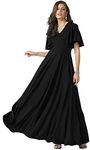 koh koh Plus Size Womens Short Sleeve Ruffle Elegant Modest Dressy Wedding Guest Prom Bridesmaid Cocktail Party Flowy Long Tall Formal Maxi Dress Dresses Gown Gowns, Black 3XL 22-24