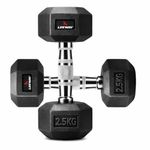Leeway Hex Dumbbells 27.5kg Pair | Heavy Rubber Coated Dumbbell Set | Anti-Roll Non-Slip Chrome Grip | Professional Strength Training & Powerlifting | Home Gym & Commercial Gym | Cast Iron Core