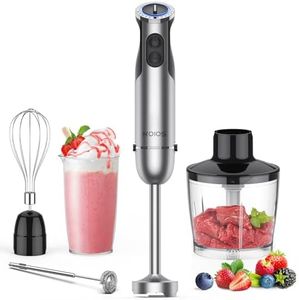 KOIOS 1000W Immersion Hand Blender, 12 Speeds & Turbo Immersion blender, Stick Blender built with Entire Stainless Steel Blade, Multifunctional 5-in-1 handheld Blender for Baby food, Smoothies, Soups