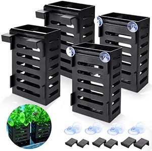 4 Pcs Aquarium Plant Holder, Hanging Aquarium Plant Pots with Diverse Hooks and Suction Cups, Resistant Aquarium Planter for Aquarium, Fish Tank, Aquascape Decorations (Black)