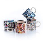 Ceramic Espresso Cups, 5 Oz Espresso Cups Set of 4, Handmade Espresso Cup, 2.75 Inch Cappuccino Cup, Multicolor Demitasse Cups, Microwave&Dishwasher Safe Espresso Mugs, Coffe Mug Set (IZNIK CARNATION)