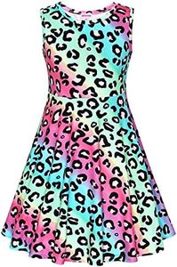 JESKIDS Little Girls Unicorn Dress Sleeveless Casual Twirl Dresses Print Sundress Leopard Print 4-5 Years
