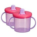 Vital Baby Free Flow Cup with Non-Spill Travel Spout, Easy Grip Handles & 200ml Capacity - Perfect for Learning Sipping & Staying Hydrated - 4m+ Babies & Toddlers - Pink & Purple 2pk