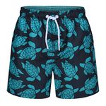 RIPT Performance Ript Essentials Boys Quick Dry UV 50 Sun Protection Swimming Swim Shorts Trunks, Navy/Turquoise Turtles, 11-12 Years