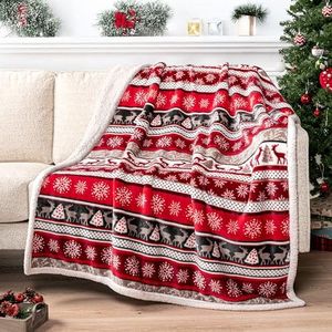 PAVILIA Premium Christmas Sherpa Throw Blanket | Christmas Decoration Reindeers, Fleece, Plush, Warm, Cozy Reversible Microfiber Holiday Blanket 50 x 60