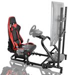 Anman Pro Flight Racing Simulator Cockpit(Red Seat)with Monitor Stand Fit for Logitech G25 G27 G29 G920 G923, Thrustmaster,Fanatec T3PA TGT, Racing, Gaming Mount Not Include Wheel Pedal and Handbrake