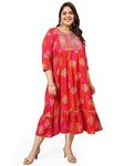 MIRCHI FASHION Women's Anarkali Cotton Sequins Embroidery Work Foil Printed Plus Size Kurti Only (MPK9118-Pink, Orange-3XL)