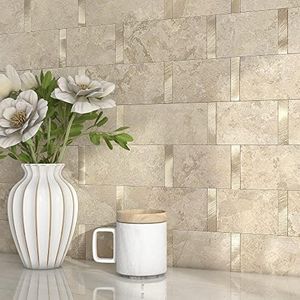 M MOFIT Matte Metro Stick on Tiles,Marble Tile Stickers for Kitchen Bathroom Wall Tiles Self Adhesive Splashback Peel and Stick Subway Tiles Waterproof (Rust Beige 5Tiles)