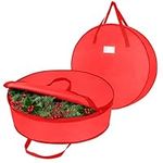 bruwaa 2 Pack Christmas Wreath Storage Container Bag 30", Card Slot Durable Handles and Double Zipper Storage Containers and to Protect Artificial Garland - Red