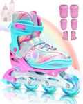 Inline Skates Kids Girls, Sportneer 4 Size Adjustable Kids Roller Blades with Light Up Wheels and Protective Gears for Kids Gilrs Youth Beginner Women