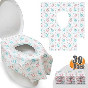 HBselect 30 pezzi Copriwater Monouso Antibatterico per Bambini e Adulti 65 x 60 cm Coprisedili Igienico Usa e Getta Copri Gabinetto Toilette Impermeabile Portatile WC Cover (Motivo a stelle)