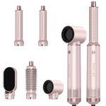 Dryhsip Hair Dryer Brush, 5-in-1 Hot Air Brush, Blow Dryer & Styler with Detachable Heads (Curling Wand, Volumizing Brush, Straightener, Curler), Travel Hairdryers Lightweight for Women & Men(Pink)