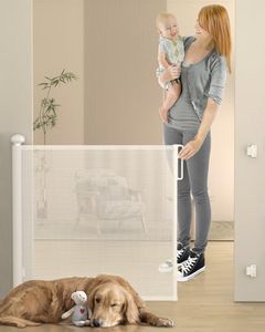 JORAGO Retractable Baby Gate, Dog Gate Door Extensions, Durable Mesh Baby Safety Door, Wide Pet Gate 33" Tall, Extends to 55" Wide, for Doorways, Stairs, Halways, Banisters to Protector Child & Cats