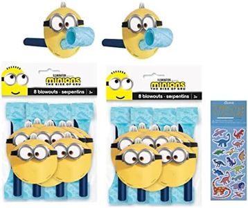 Despicable Me Birthday Party Supplies Bundle Pack includes Party Blowouts and 1 Dinosaur Sticker Sheet - 16 Blowouts