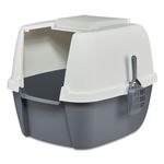 Iris Ohyama Cat Litter Box with Scoop, Grey, Anti-Spillage, Easy to Clean, Hooded, For Kittens, Adult Cats, Rabbits, Large, Jumbo, Big Cats, BPA Free, High Sided, Detachable Hood, CLH-17J