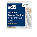 Tork 478711 Premium Linstyle White Dinner Napkin / 1 Ply Absorbent Unprinted Serviette in White / 12 x 50 Sheets (WxL: 19.5cm x 19.5cm)