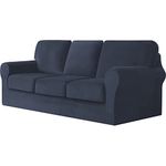 jianyana Ektorp Sofa Covers, Sofa Cover 3 Seater Stretch Velvet Sofa Cover T-shaped Couch Slipcover with Elastic Adjustment Band with Cushions and Backrests Covers (Dark Blue, 3 Seater-7Pieces)