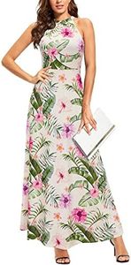 STYLEWORD 2025 Fashion Women's Summer Maxi Sleeveless Sundress Hawaiian Beach Flowy Vacation Cruise Long Spring Dress(Floral 40,L)