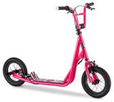 Mongoose Expo Kick Scooter, BMX-Style Handlebar & Brake Cable Rotor, For Riders Ages 6 and Up, Rear Axle Pegs, 12-Inch Air Tires, Max. Weight of 175 lbs., Pink/Black