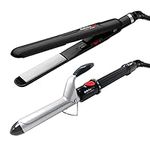 BaBylissPRO Ceramic Styling Duo, 1 inch Ceramic Flat Iron, and 1 inch Ceramic Curling Iron, Dual Voltage, Heats Up To 450 Degress Fahrenheit