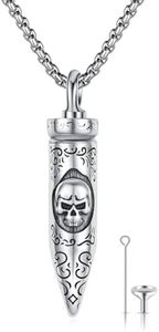 XIXLES Bullet Skull Necklace 925 Sterling Silver Skull Bullet Necklace for Ashes,Retro Bullet Skull Cremation Pendant,Skull Memorial Urn Jewelry Bereavement Sympathy Gifts For Men Boys, Large,