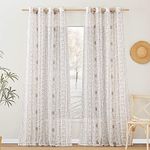 NICETOWN Thick Linen Sheer Curtains Boho Style, Semi Sheer Drapes for Bedroom Grommet Top Flax Window Curtains Rustic for Farmhouse/Patio Door/Cottage, W50 x L95, Taupe, 2 Panels