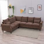 Panana 6 Seater Modern Upholstered L-Shape Sectional Sofa, Corner Couch for Living Room, Brown Linen Fabric