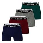 INNERSY Boxer Briefs Mens Underwear Trunks with Fly Cotton Underpants Fitted Hipster 4 Pack (XXL, Navy Blue/Grey/Dark Red/Green)