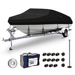 Accskzo Boat Cover 17-19 ft Heavy Duty 600D Waterproof Trailerable Boat Covers UV Resistant Marine Grade Mooring Cover with Support Pole for V-Hull Boat Runabouts,Tri-Hull,Bass Boat 17'-19',Black