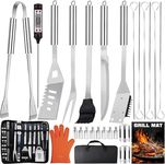 28PCS Stainless Steel BBQ Asccessories Tools Set, Practical Outdoor Grilling Utensils with Portable Case, Complete Barbecue Kit, for Men and Dads for Camping, Picnics, and Cooking.