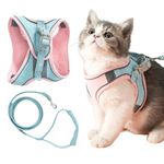 Cat Harness, Cat Harness and Leash Set Specifically Designed and Shaped for Cats Escape Proof Cat Vest Harness and Leash Set for Outdoor Walking for Small Dogs and Cats (Blue-Pink, S)