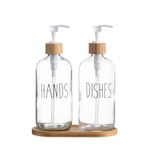 HBlife Glass Dish Soap Dispenser for Kitchen, 16 OZ Hand and Dish Soap Dispenser Set with Bamboo Tray Modern Farmhouse Kitchen Bathroom Decor and Accessories (Clear)