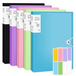 5 Pcs A4 Display Folders, 150 Pockets A4 Display Book Folder with Sticker and Safety Rope Presentation Folders Document Project Folder for School and Offices