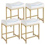 FLYZC Bar Stools Set of 4 Counter Height, 24" Modern White & Gold Counter Stools Set of 4, Stools for Kitchen Counter, Modern White Barstools Saddle Stool Backless Island Chairs (Off White+Gold)