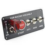 CENPEK DC 12V Ignition Switch Panel Carbon Fiber Car Engine Start Push Button Switch LED Toggle 5 in 1 for Racing Car
