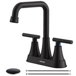 Matte Black Bathroom Sink Faucet, Hurran 4 inch Bathroom Faucets for Sink 3 Hole with Pop-up Drain and Supply Lines, Stainless Steel 2-Handle Centerset Faucet for Bathroom Sink Vanity RV Restroom