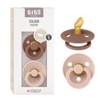 BIBS Colour Anatomical Soother 2-Pack, BPA Free Dummy Pacifier, Orthodontic Nipple. Natural Rubber Latex, Made in Denmark. 0-6 Months (Pack of 2), Woodchuck/Blush