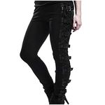 Gothic Punk Cargo Pants High Waisted Flap Pocket Hippie Casual Lace Up Buckle Strap Steampunk Trousers Streetwear Parties Leggings for Women Black