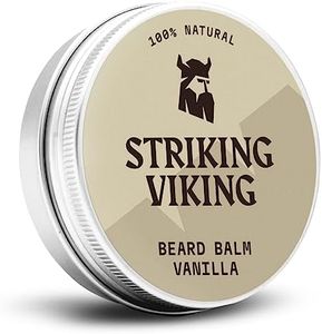 Striking Viking Vanilla Beard Balm - Styles Strengthens & Softens Beards & Mustaches - Beard Wax With Shea Butter Tea Tree Argan & Jojoba Oils - Vanilla Scented Beard Balm - Beard Styling Wax