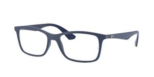 Ray-Ban Unisex's Rx7047 Rectangular Eyeglass Frames Prescription, Matte Transparent Blue/Demo Lens, 54 mm