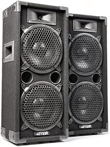 Max MAX28 PA Lautsprecher passiv, DJ Boxen, 1600 Watt Peak, Partyboxen Set mit Griffe, 2 x 8 Zoll Doppel-Tieftöner, DJ Party Lautsprecher Paar, Lautsprecherbox, Schwarz