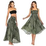 Daysskk Boho Skirts for Women Elastic Waist Womens Long Skirts Summer Bohemian Style Gypsy Hippie Skirts for Women Halter Dress Casual Beach Skirt 37"