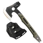 HX Outdoors Multifunctional Splitting Axe, Full Tang Survival Camping Tactical Wood Hatchet，Camp Bushcraft Hand Axes with Hammer and Nail Puller (Army Green)