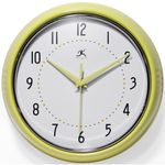 Infinity Instruments LTD. Retro 9 inch Silent Sweep Non-Ticking Mid Century Modern Kitchen Diner Wall Clock Quartz Movement Retro Wall Clock Decorative (Aura Yellow)…