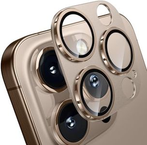 WSKEN for iPhone 16 Pro/iPhone 16 Pro Max Camera Lens Protector, [Military Grade Shatterproof] [Strong Adsorption] Metal Aluminum Alloy Tempered Glass Camera Screen Protector, Gold Titanium