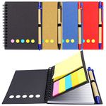 4 Pcs Spiral Notebook with Pen Sticky Lined, Yeelua Travelers Plain Notebook, Colored Index Tabs Flags Notepad, Small Pocket Steno Notepad for School Office Supplies