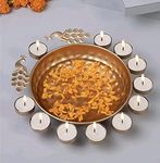 Schmuck Traditional Decorative Metal Peacock Urli Bowl for Floating Flowers, Tealight Candles (Set of 1, 30x30 cm) Diwali Decoration for Home Decor Living Room Center Table Pooja Room