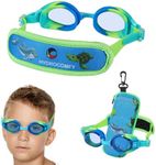 HYDROCOMFY Kids goggles for swimming 4-7, Child Goggles for Boys, Blue Turtle Swimming Goggles for Youth