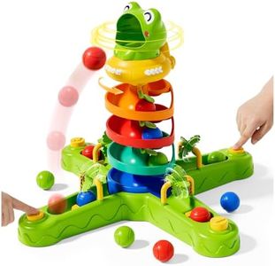 Frog Ball Drop Toy for Kids, 5 Layer Roll Swirling Ball Tower with 12 Balls, Spin and Learn Shoot Balls Drop Montessori Toy, Gifts for Toddler Boys Girls 3 4 5 6 7 8+ Years Old (4 Player)